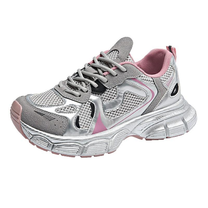 Thick-soled silver heightening women's new breathable retro single-net lightweight casual sports shoes in summer 2025
