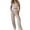Womens Casual Short Sleeve Top And Wide Leg Pants Set