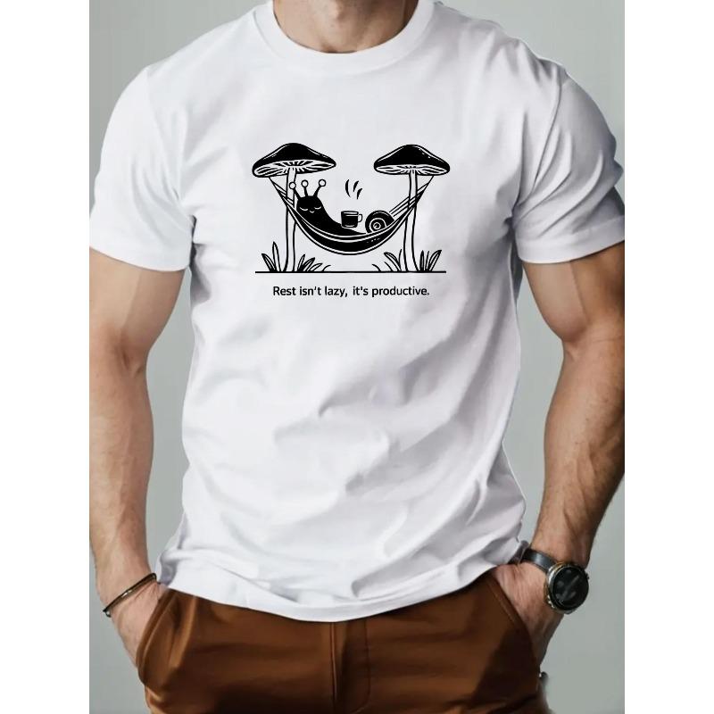 

Men s Mushroom Cradle Pattern Summer Casual Round Neck Short T-Shirt Fashionable,Cool S белый