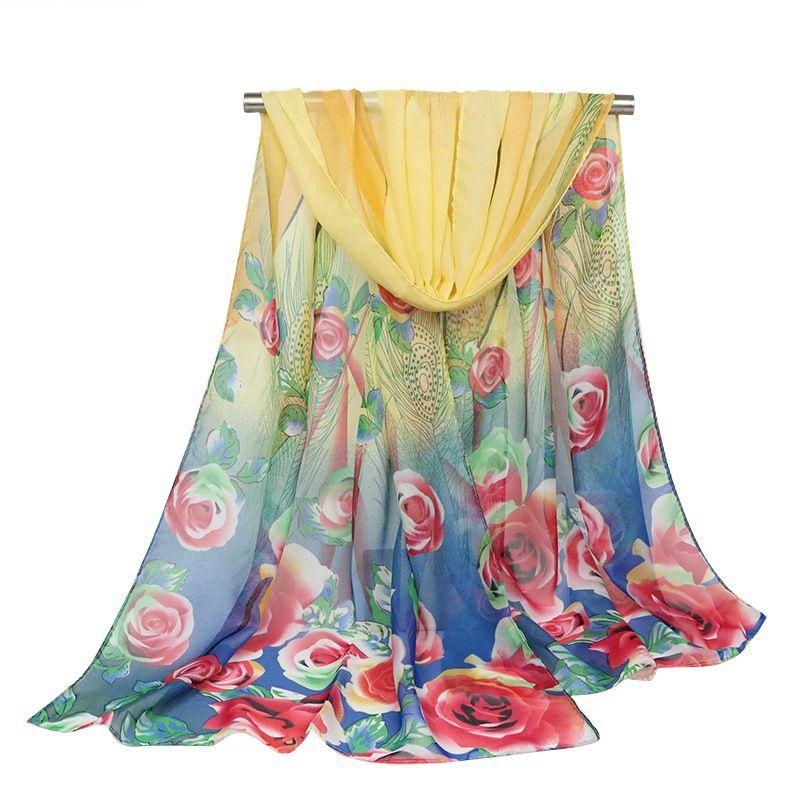 Timeless Design New Fashion Women Ladies Chiffon Rose Floral Feather Soft Wrap Shawl
