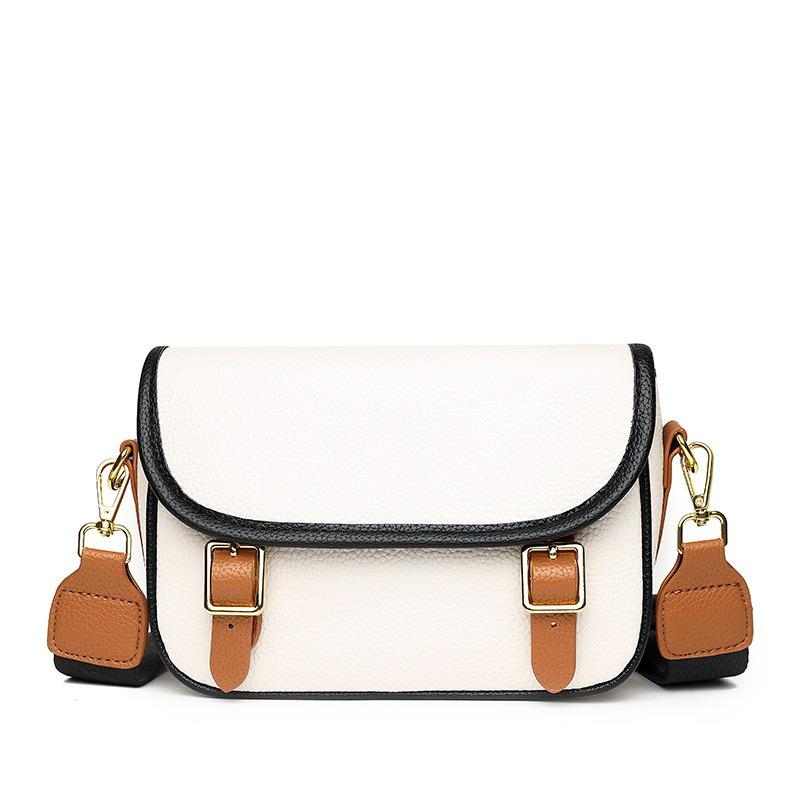 Real Cowhide Lychee Pattern Messenger Bag Contrasting Color Messenger Shoulder Messenger Bag Plus