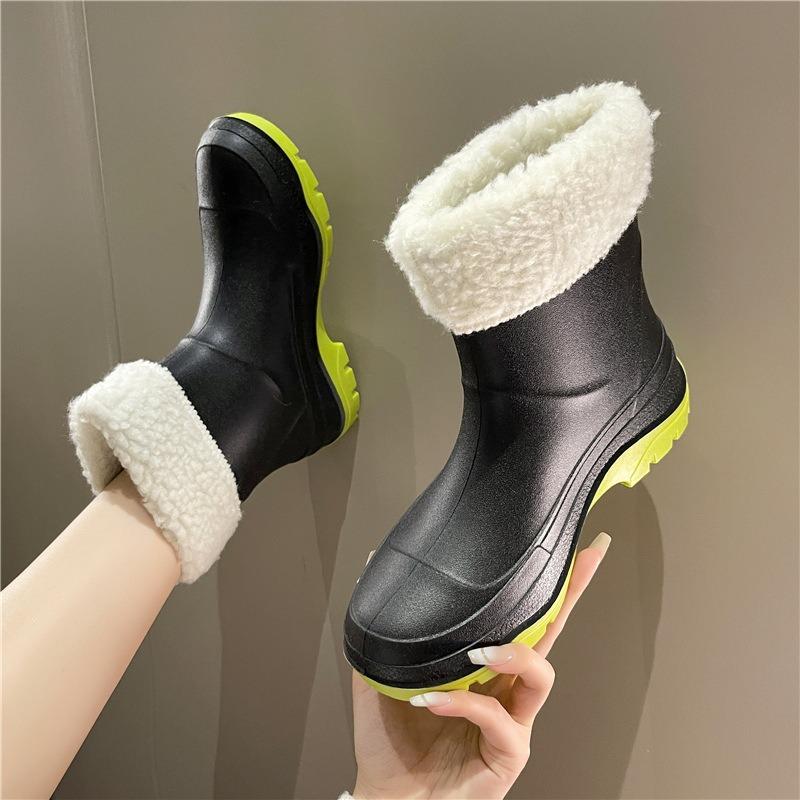 Rain shoes women's winter cotton non-slip medium tube water shoes water boots short rain boots car wash