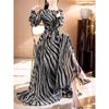 Mature Zebra Print Elegant Long Dress - Unique, Fashionable, Waist-Cinching