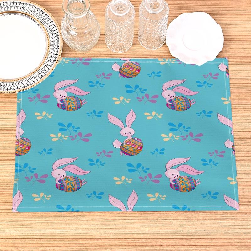 Easter Bunny Pattern Placemat Cotton Linen Fabric Table Mats Family Dinner Tableware Kitchen Size 30X45 Cm Table Mat