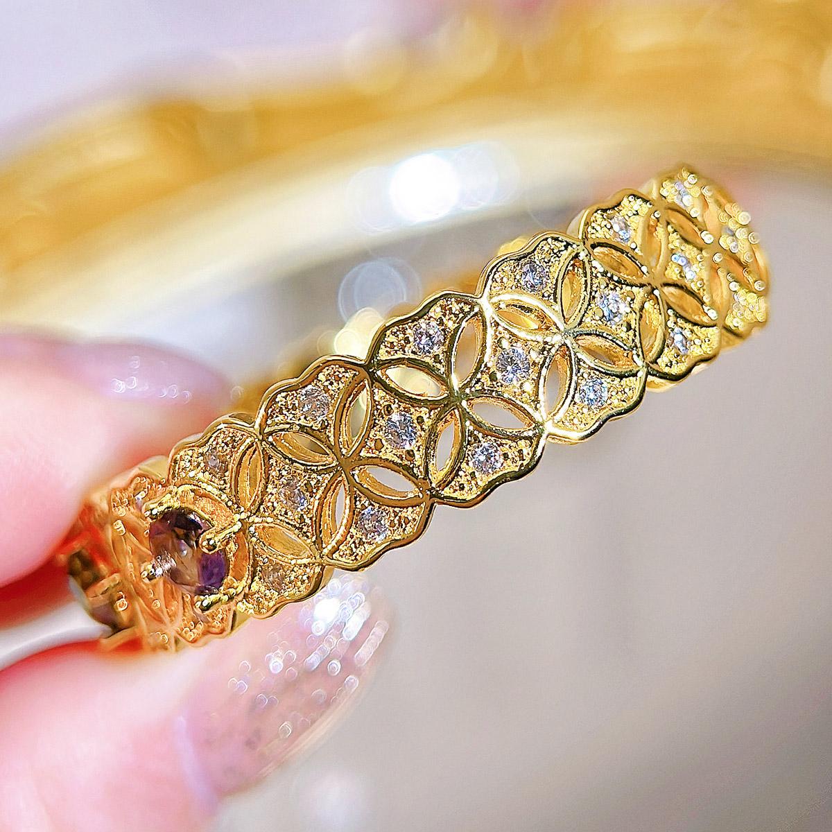 CMM итальянский полый красочный кубический цирконий ретро дворец браслет золотой женский — фото 5