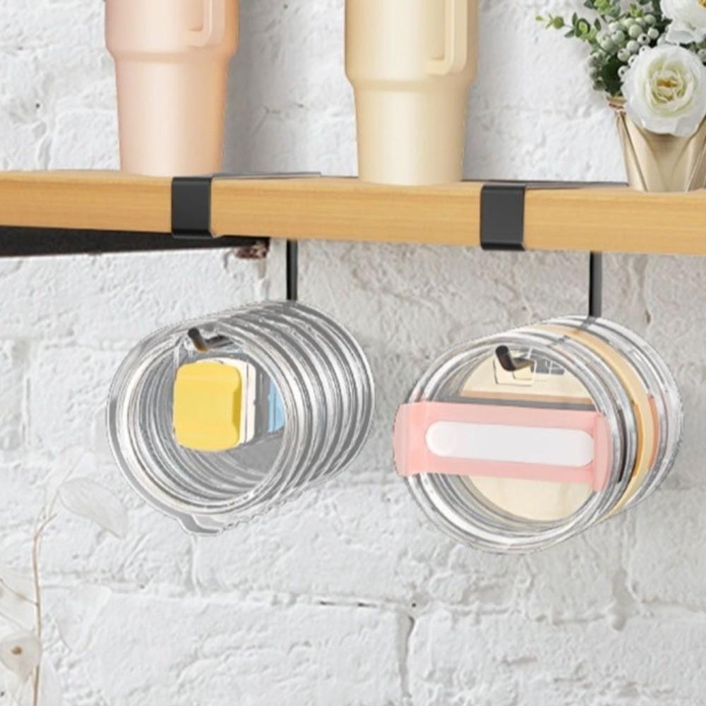 Carbon Steel Cup Lid Holder Multi-functional Black White Lid Storage Rack No Drilling Space Saving Under Cabinet Holder