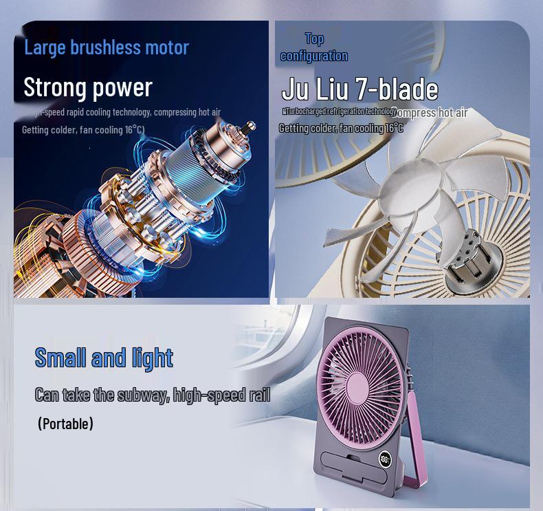 Rechargeable Three-Speed Desktop Fan with Lithium Battery and Large Airflow