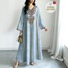 Elegant Robe Spring and Autumn Large Size Fashion Women's Clothing Ethnic Printing Loose and Comfortable Holiday Style Long-sleeved Dress
