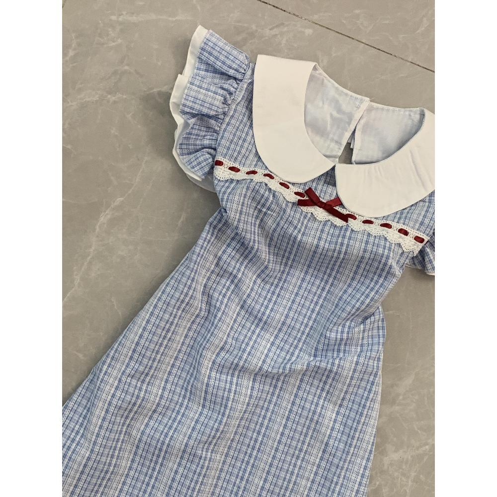 

Летнее новое платье с милым темпераментом, маленькими рукавами-фонариками, синим клетчатым дизайном и маленькой юбочкой, модное и омолаживающее XL- (recommended 110-60kg)