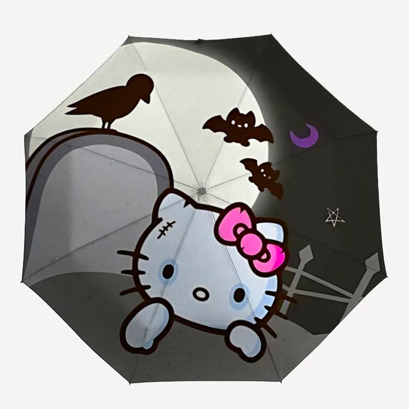 1pc Hello Kitty Halloween Automatic Opening/Closing Umbrella - Portable Three-Fold Design with 8-Bone Iron Frame, Outdoor, Gift for Fans, Travelers, E