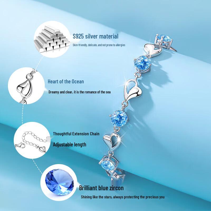 ALLOVE Ocean Heart Sterling Silver Bracelet for Women