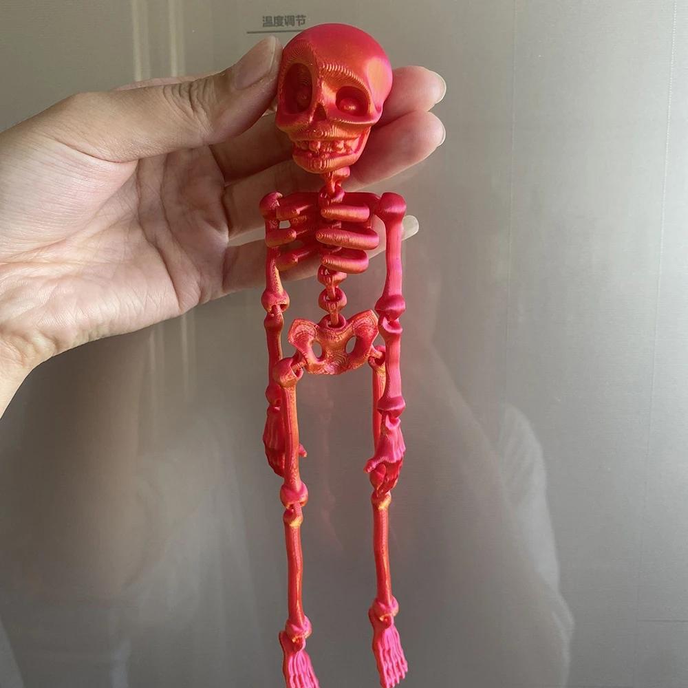Movable Skull Refrigerator Magnet 3D Printed Joints Movable Halloween Toy Horror Luminous Skull Ornaments Refrigerator Magnet