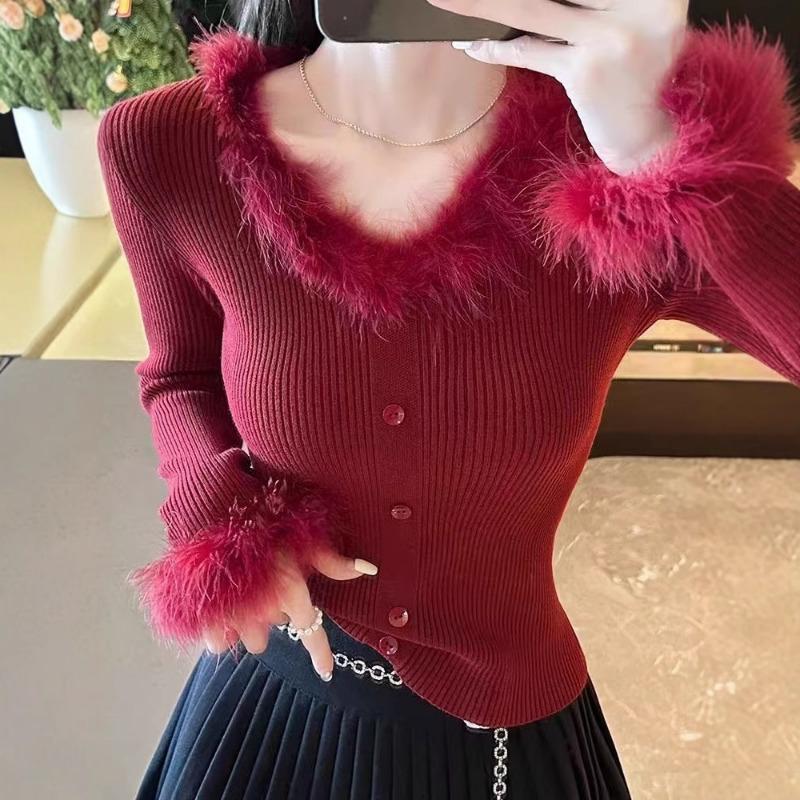 Design Sinn V-Ausschnitt verdickter Pullover Damen Unterwäsche Herbst und Winter neuer Pullover gestricktes Unterhemd kurzes Oberteil Tide