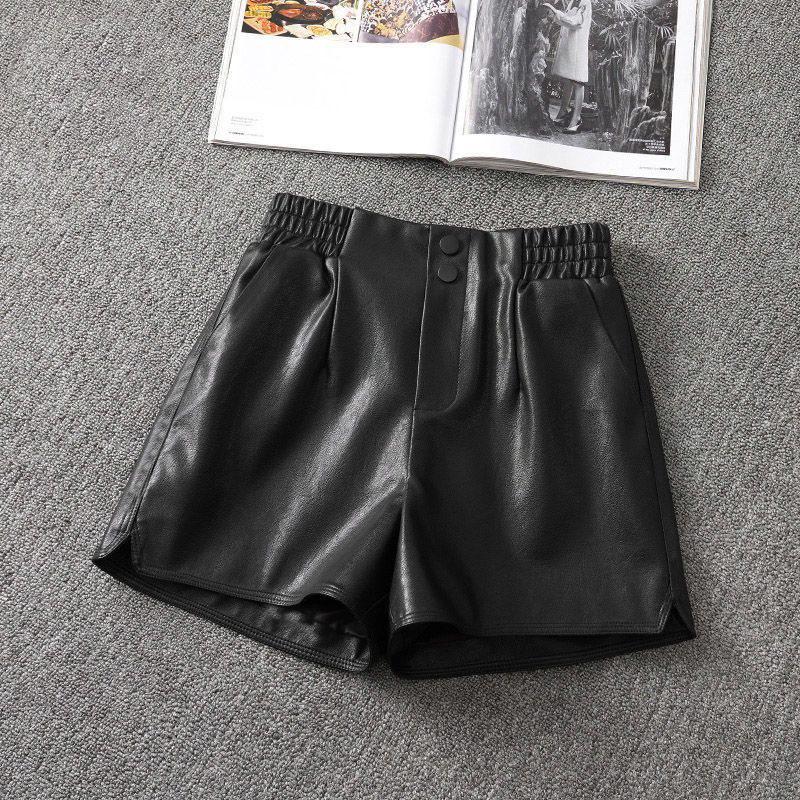 High-Waisted Women's PU Leather A-Line Shorts, Versatile Bootcut Wide-Leg Pants, Plus Size, 2025 Autumn/Winter Fashion