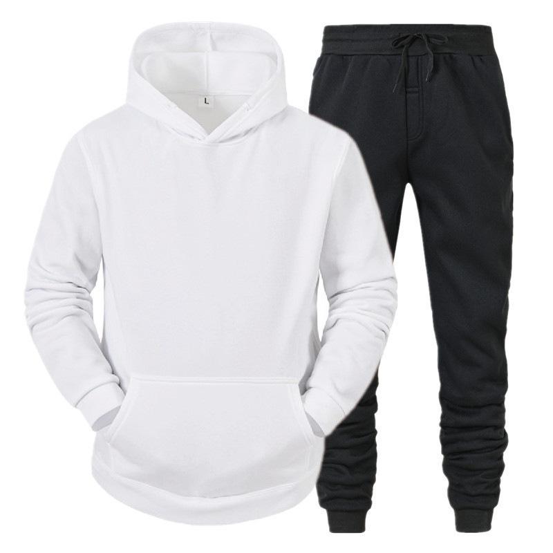 Autumn and winter men's hooded pullover sweater set casual sports hoodie sweater trousers two-piece set