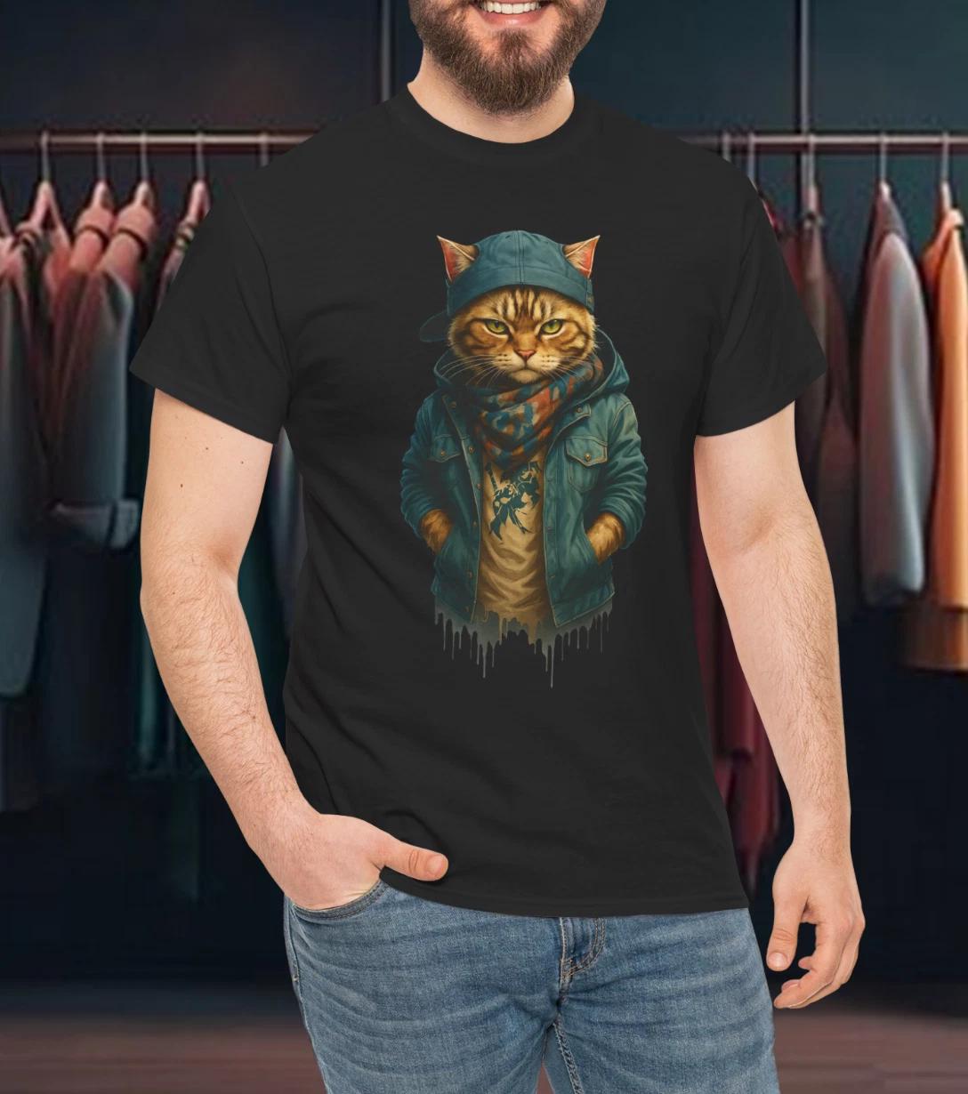 Cool Streetwear Cat T- Shirt S