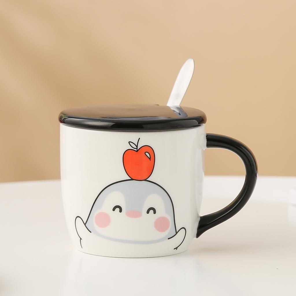 Cartoon Animal Ceramic Cup with Lid Large Capacity Household Set Mug Girl Cute Water Cup Small Gift Cup