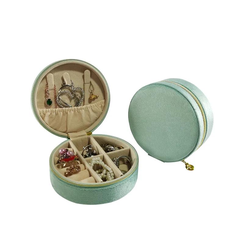 New Round Flannelette Jewelry Storage Box Portable Travel Jewelry Box Ring Earrings Bracelet Necklace Multi-functional Organizer