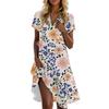 Women's Casual Fashion Stand Collar Floral Print Short Sleeve Dress