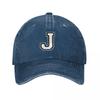 White Letter J Personalized Retro Denim Washed Baseball Caps For Unisex Cowboy Sunscreen Hats Rock Unisexs Snapback Cap