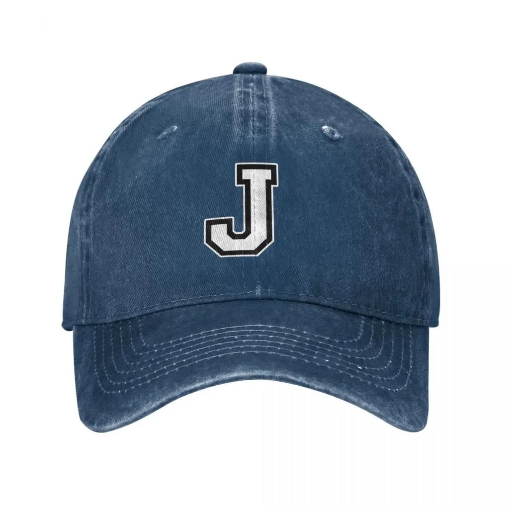 White Letter J Personalized Retro Denim Washed Baseball Caps For Unisex Cowboy Sunscreen Hats Rock Unisexs Snapback Cap