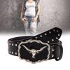 Waist Belt Engraved Buckle for Cowboy Cowgirl with Longhorn Vintage Belt Hot Girl WaistChain Studded Sexy Oversize Belt