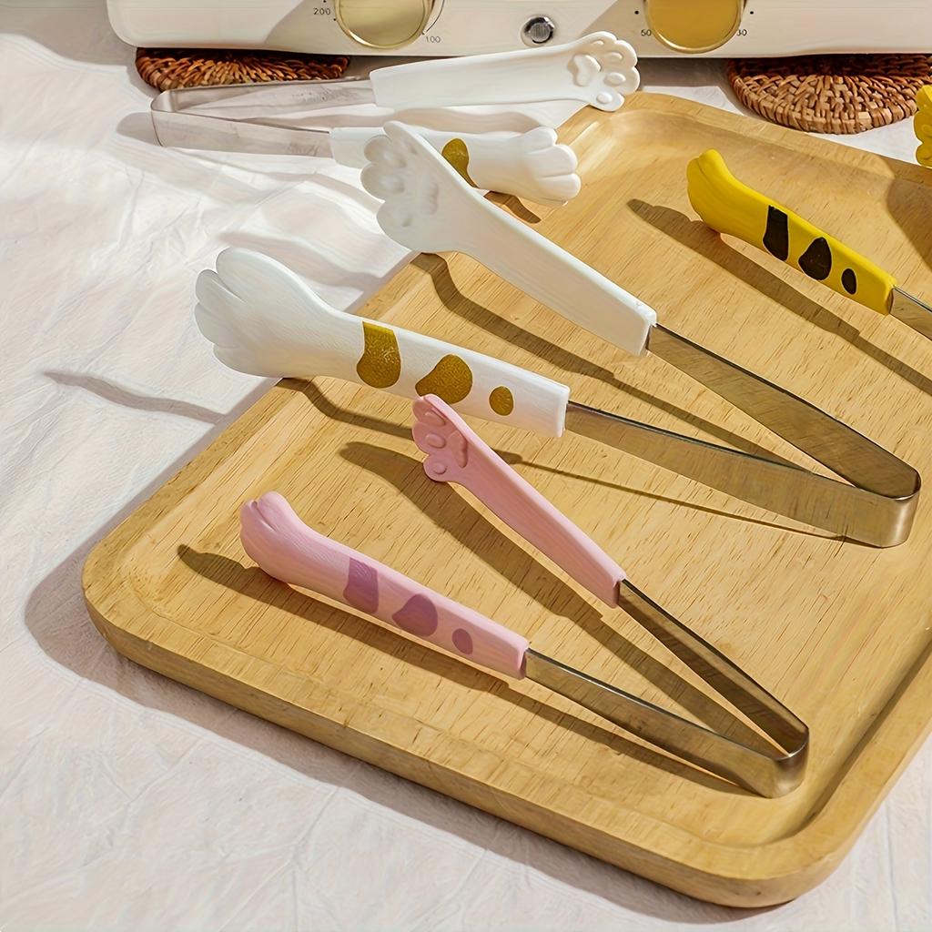 3pcs WhimsyCat Cartoon Cat Paw Food Tongs for BBQ, Sandwiches, Baking, Ice, and Sugar , Cute Stainless Steel Kitchen Utensils for Cooking