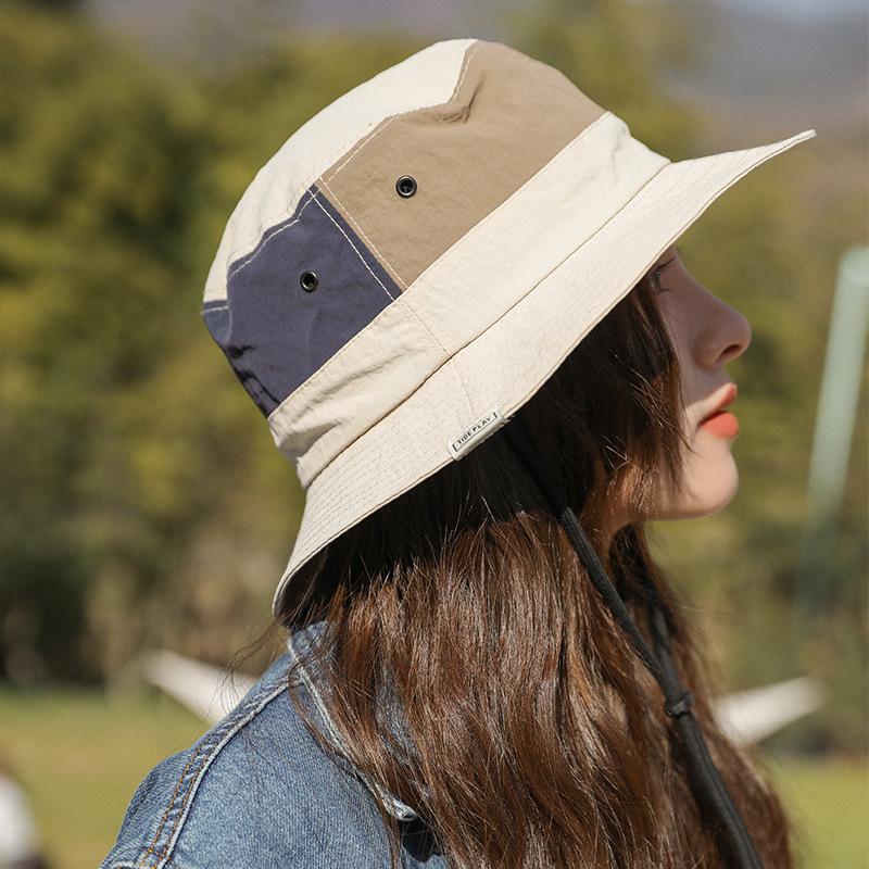 

RICYGVM Outdoor Sunscreen Fisherman Hat Women Color-blocked Mountaineering Hats Thin Breathable Summer Quick Drying Bucket Cap one size бежевый