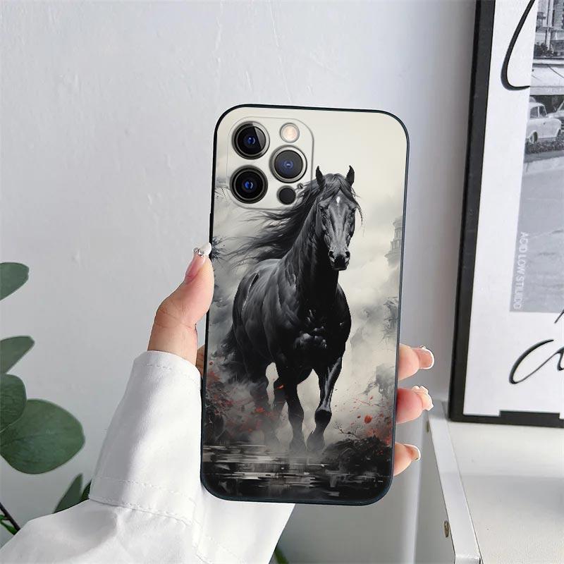 

Black White Horses Galloping Phone Case for iPhone 11 15 Pro Max Case Coque 14 Plus 13 Pro 12 X XS XR 7 8 SE 2020 TPU Soft Cover iPhone 7(8)