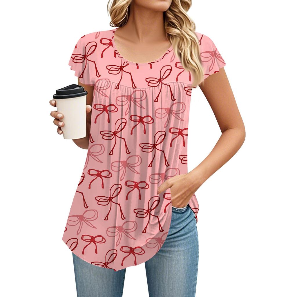 Women's Round Neck Short Sleeve Mid Length T-Shirt Loose Casual Short Sleeve T-Shirt Top