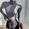 Women Tops High Collar Long Sleeve Slim Base Shirt Solid Color Elastic Shirt Autumn Winter Base Tops