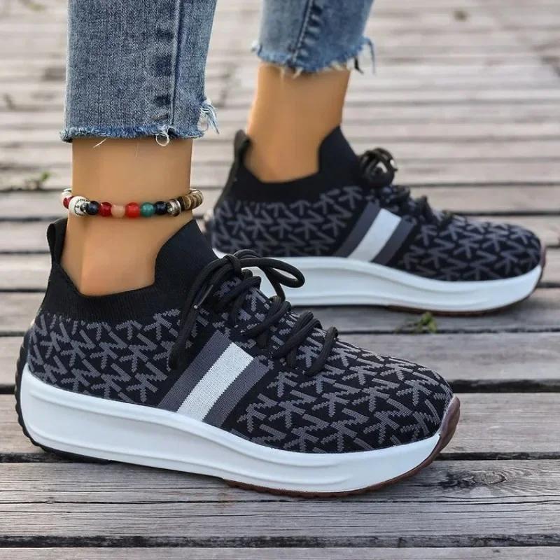 Fashion 2025 Women Wedges Sneakers Lace-Up Breathable Sports Shoes Casual Platform Female Footwear Ladies Vulcanized Shoes Zapatillas