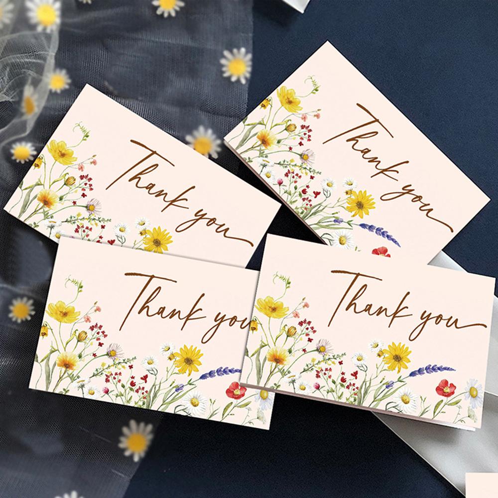 6Pcs Bohemian Wildflower Thank You Cards | Blank Greeting Cards for Wedding, Birthday Party | with Envelope Sealing Stickers