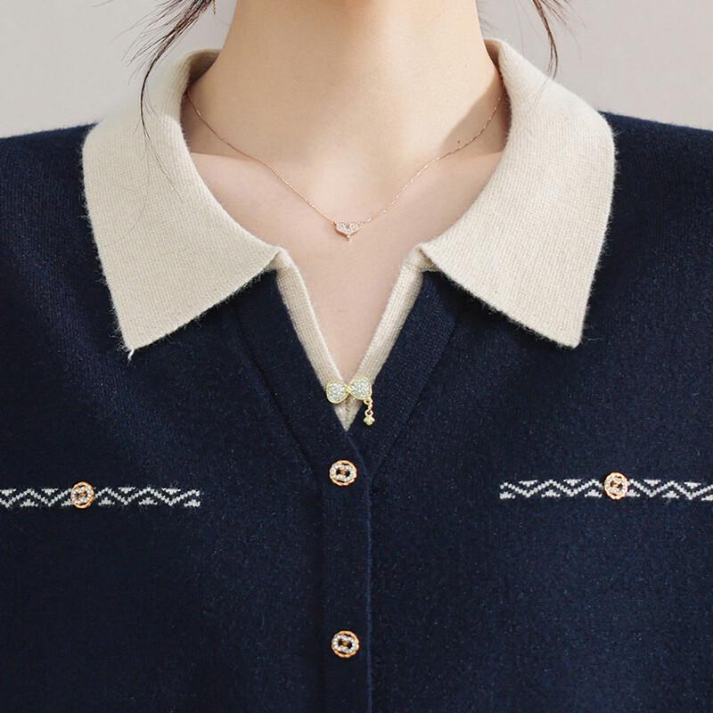 Pastel Fall Contrast Collar Mock-Cardigan Knit Sweater