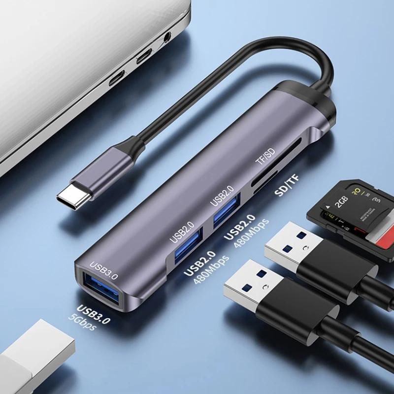 

T505 Docking Station Type-C to USB2.0x2+USB3.0+TF/SD Slots USB Hub Laptop Phone Adapter As Shown A