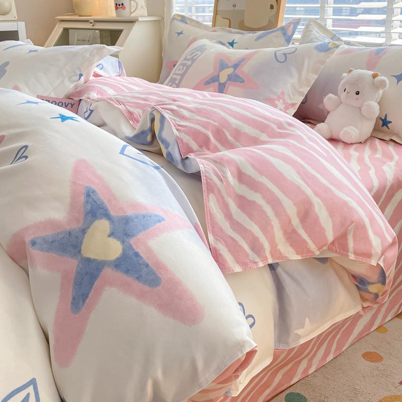 Pastoral Style Plant Cashmere Print Four-piece Bedding Set Dormitory Fresh Bed Sheet Three-piece Set