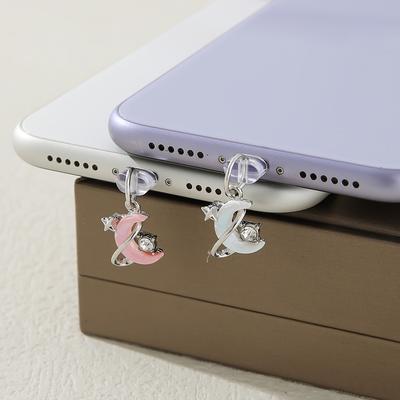 1Pc Girl Ins Style Dream Planet Moon Pendant Dust Plug Pendant Material Accessories/mobile Phone Charging Port Universal Dust Plug Decorative Pendant