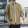 Men's Japanese Retro Long Sleeve Casual Work Shirt with Loose Fit and Trendy Pockets