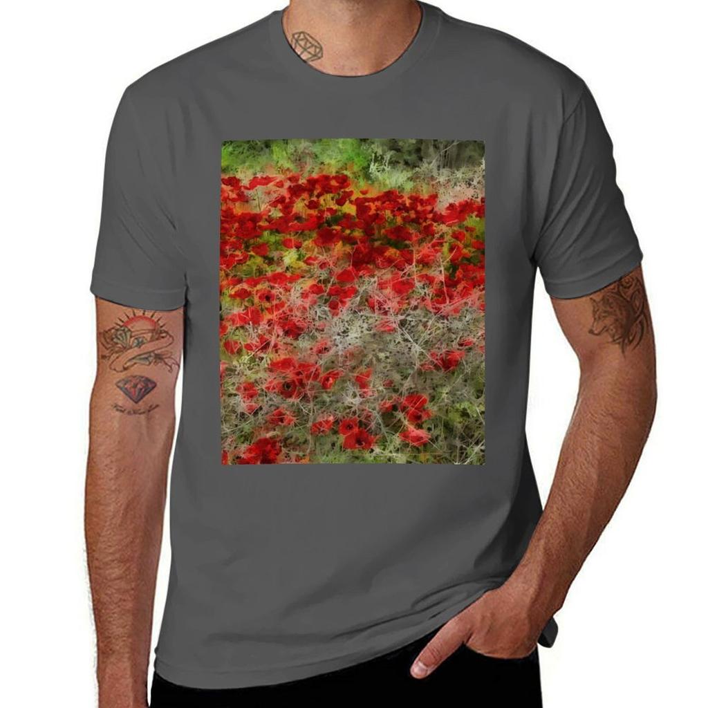 Vacker Röd Vildblomma Anemon Abstrakt Konst T-shirt Lätt Casual Sommar T-shirt