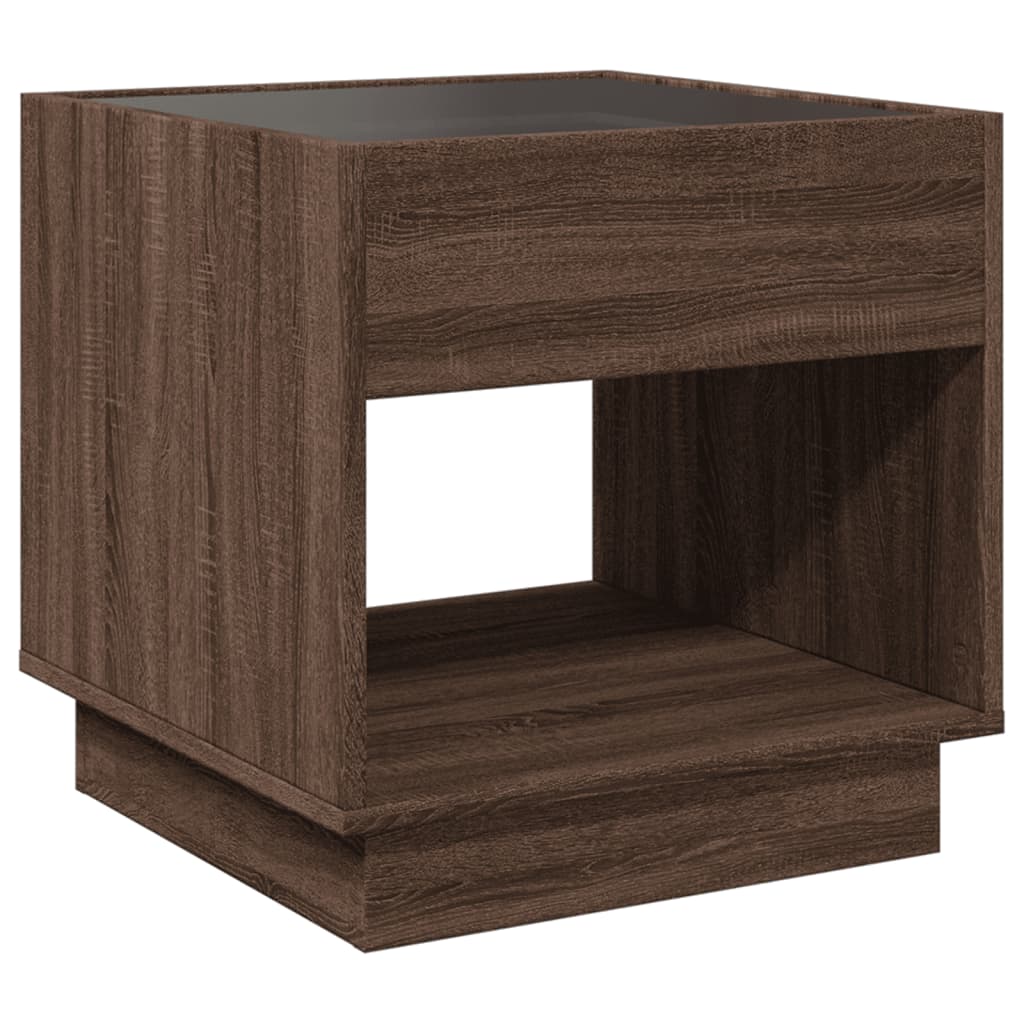 Vidaxl LED Infinity Nightstand, Brown Oak, 50X50X50 Cm