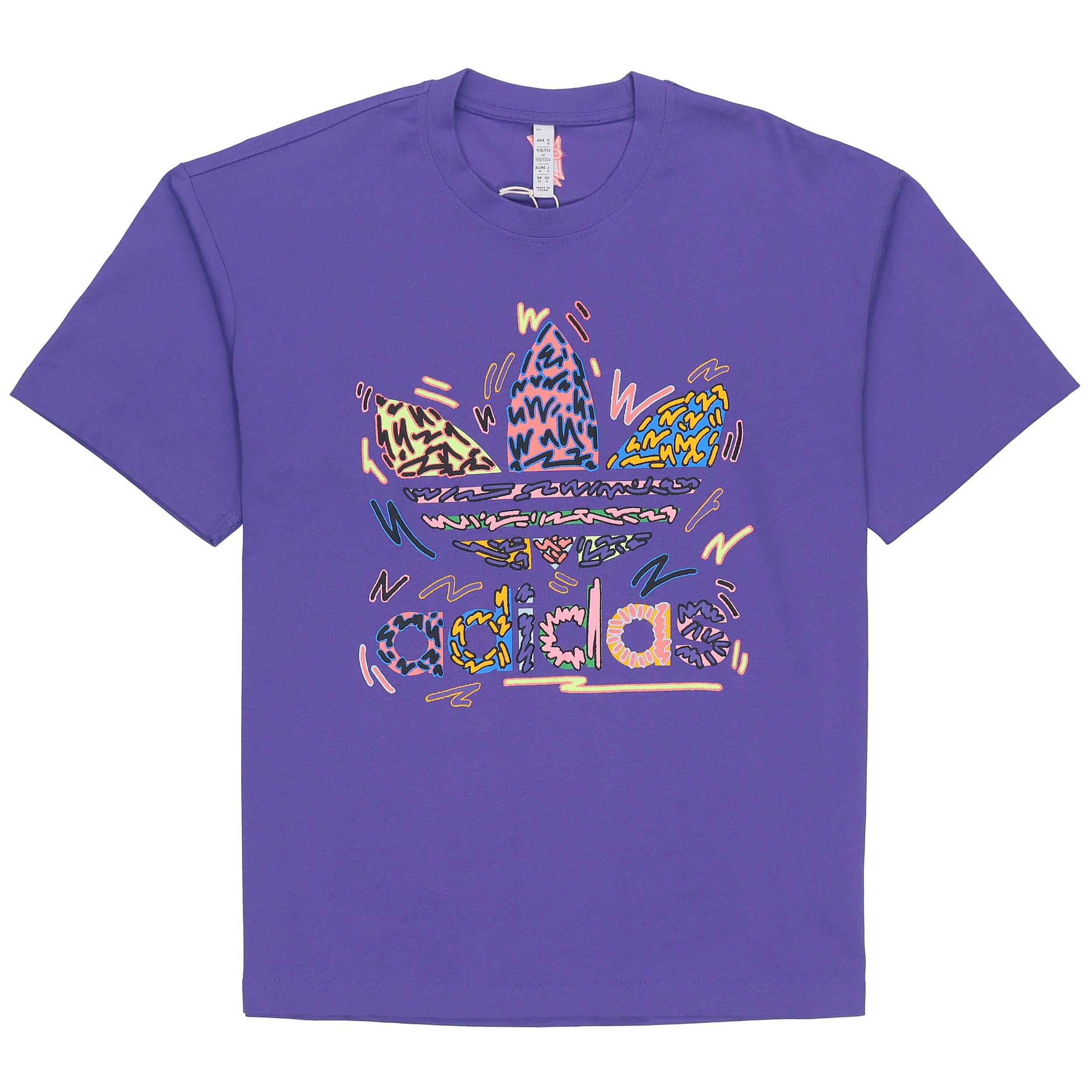 adidas originals Large Logo Alphabet Round Neck Casual Sports Short Sleeve Couple Style Purple Men s HC3077 S