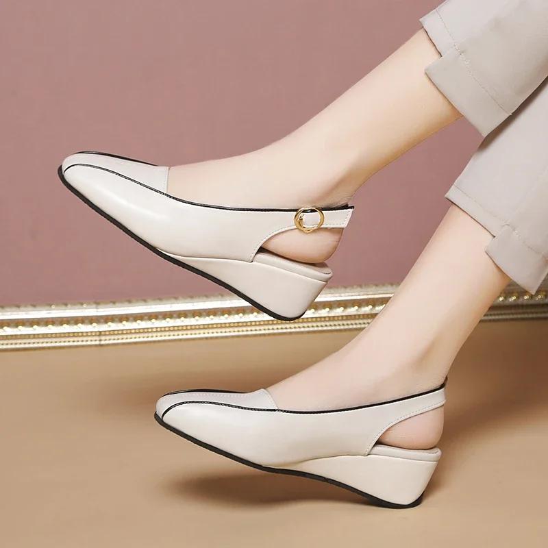 Leather Women wedge Shoes High Quality Oxfords Brand Slip on Casual Shoes Moccasins Wild Driving Sandals for Women