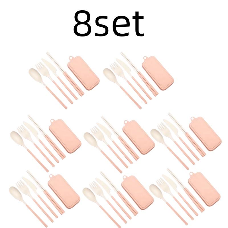 4Pcs Wheat Straw Dinnerware Set Portable Tableware Knife Fork Spoon Chopsticks Set Travel Cutlery Eco-Friendly Utensil Box