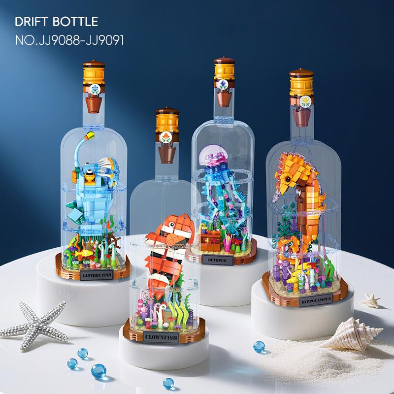 New Product Simulation Animal Series Creative Children'S Toys Bottled Building Blocks Octopus Seahorse Educational Gift Model
