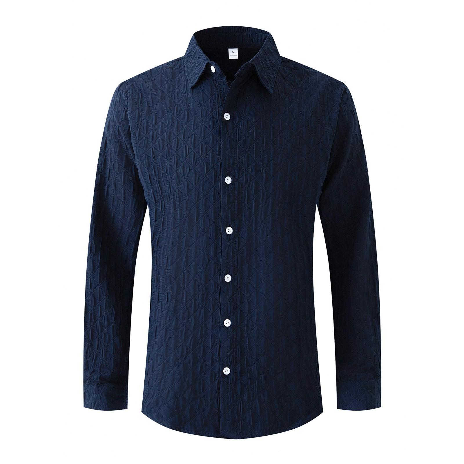 

Мужская однотонная рубашка с длинным рукавом и лацканами, мужская повседневная однобортная рубашка в клетку с длинным рукавом M тёмно-синий
