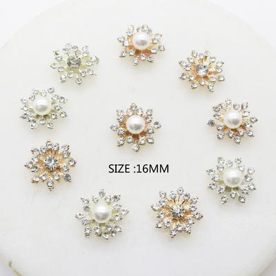 10PCS 16MM DIY Plating Hairpin Accessories Apparel Sewing Pearl Buckle Rhinestone Button Snowflake Buttons