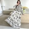 South East Asia People Cotton Floral Long Dress Bohemian Long Sleeve Loose Dress Fat Girl Plus Size Maternity Skirt