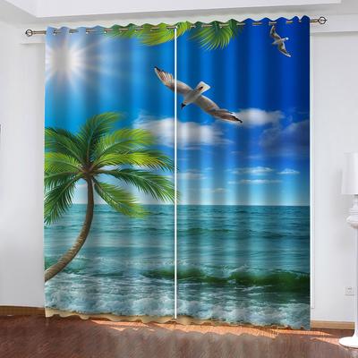 Zimmervorhang 3D-Urlaubs-Meerblick-Muster, 2 Paneele, Jungen-/Mädchenzimmer, Schlafzimmerdekor, Vorhänge, Wohnzimmer, Kinderzimmer