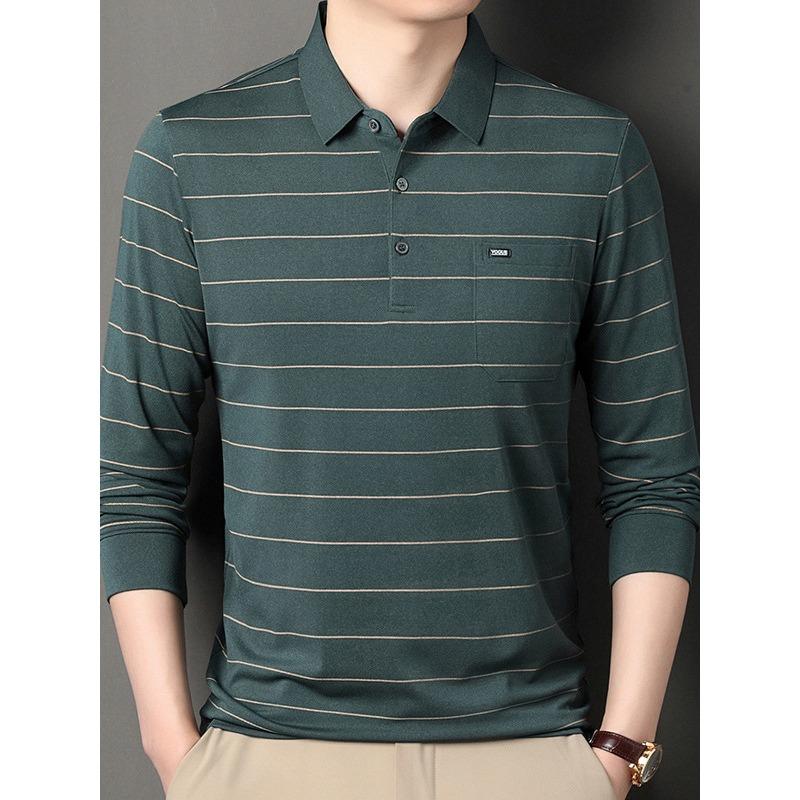 Spring and Autumn New Men's Long-sleeved T-shirts for Young and Middle-aged People Fashion Striped Lapels Casual Men's POLO Shirts Trendy T-shirts