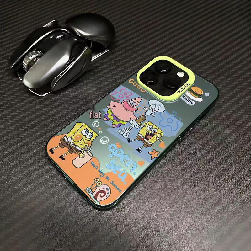 SpongeBob iPhone 15/14 Pro Max Silver Case - Trendy Anti-Fall Design